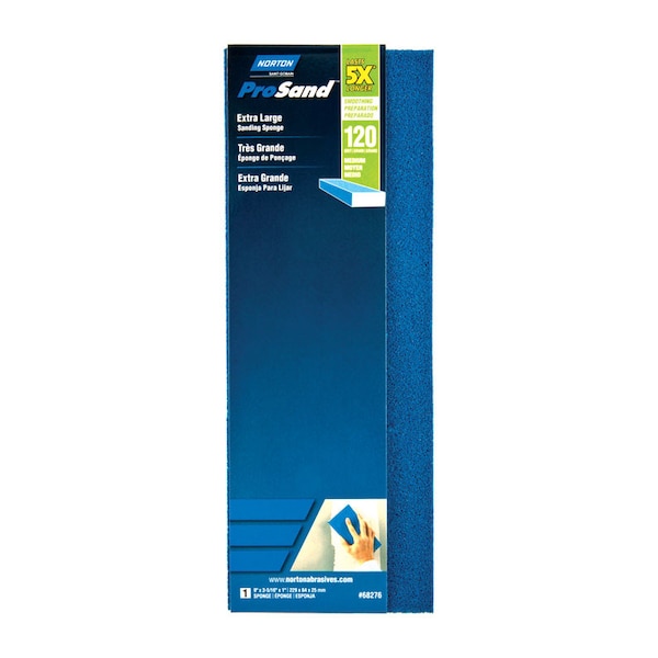 Norton Abrasives Norton ProSand 9 in. L X 3-5/16 in. W X 1 in. 120 Grit Medium Extra Large Sanding Sponge 07660768276 - main